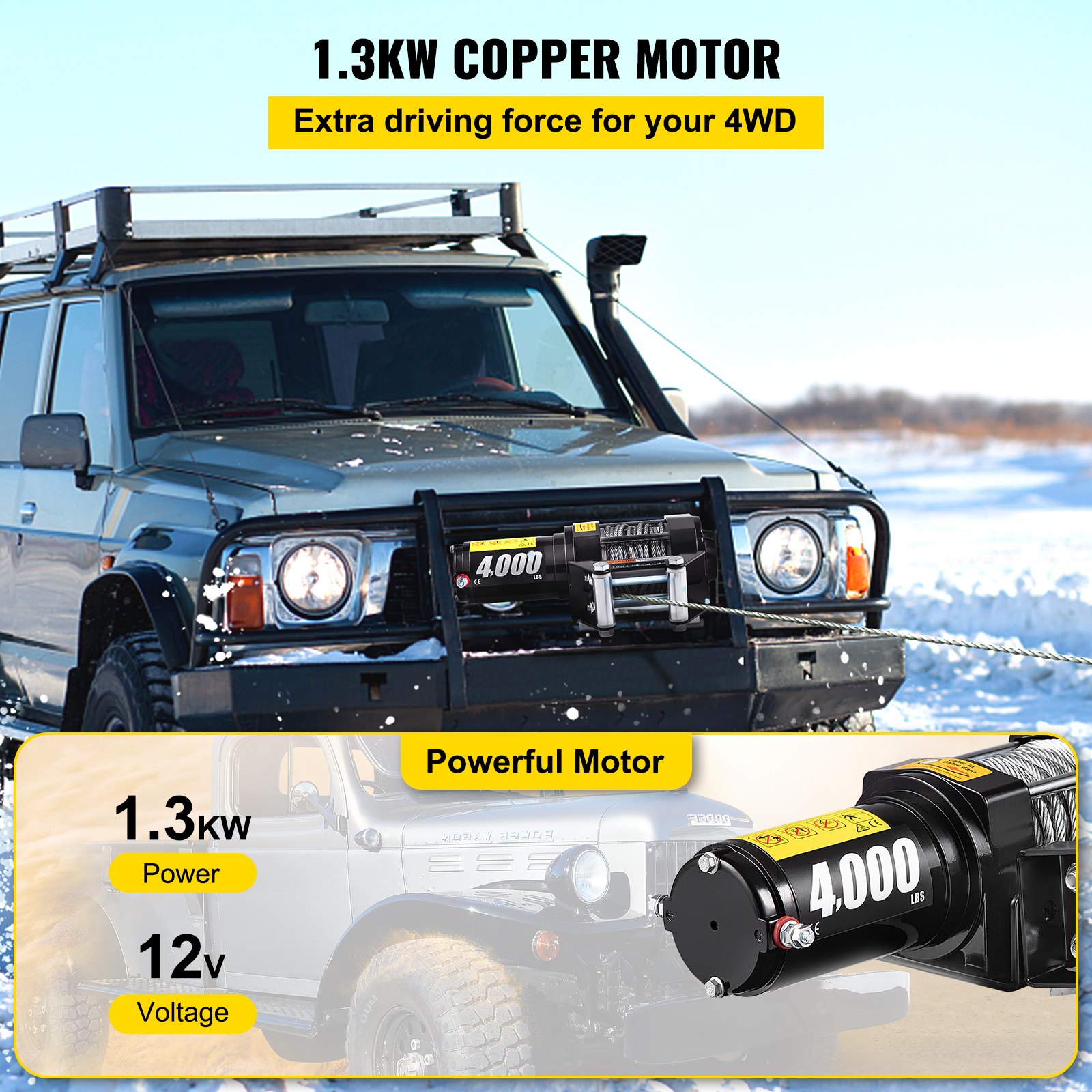 ATV Winch Rope Steel Cable Foot-Remote Roller Superwinch Pull Upto 4000lbs