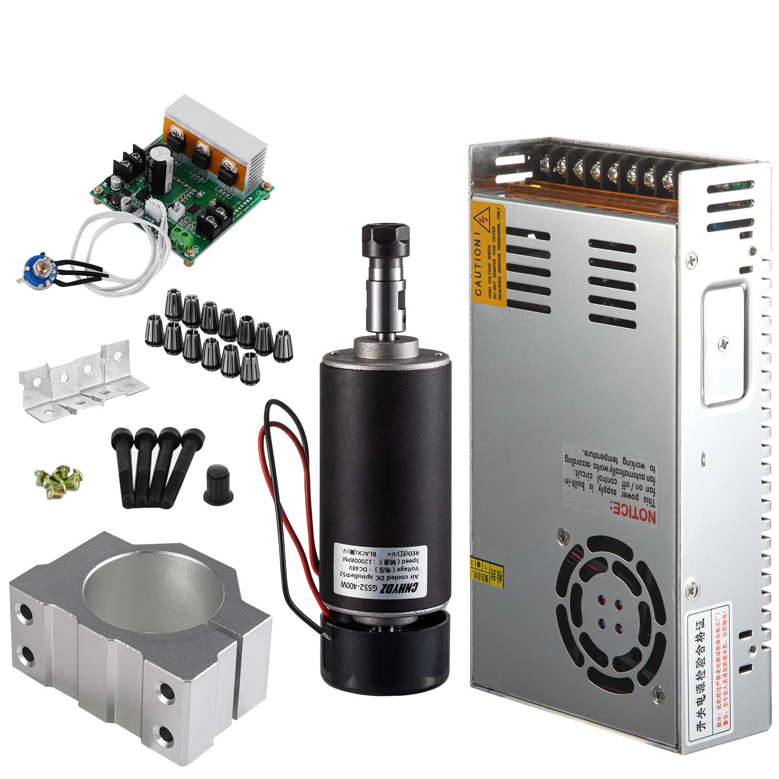 VEVOR CNC 400W Brushless Spindle Motor ER11 Driver Speed Controller & Mount