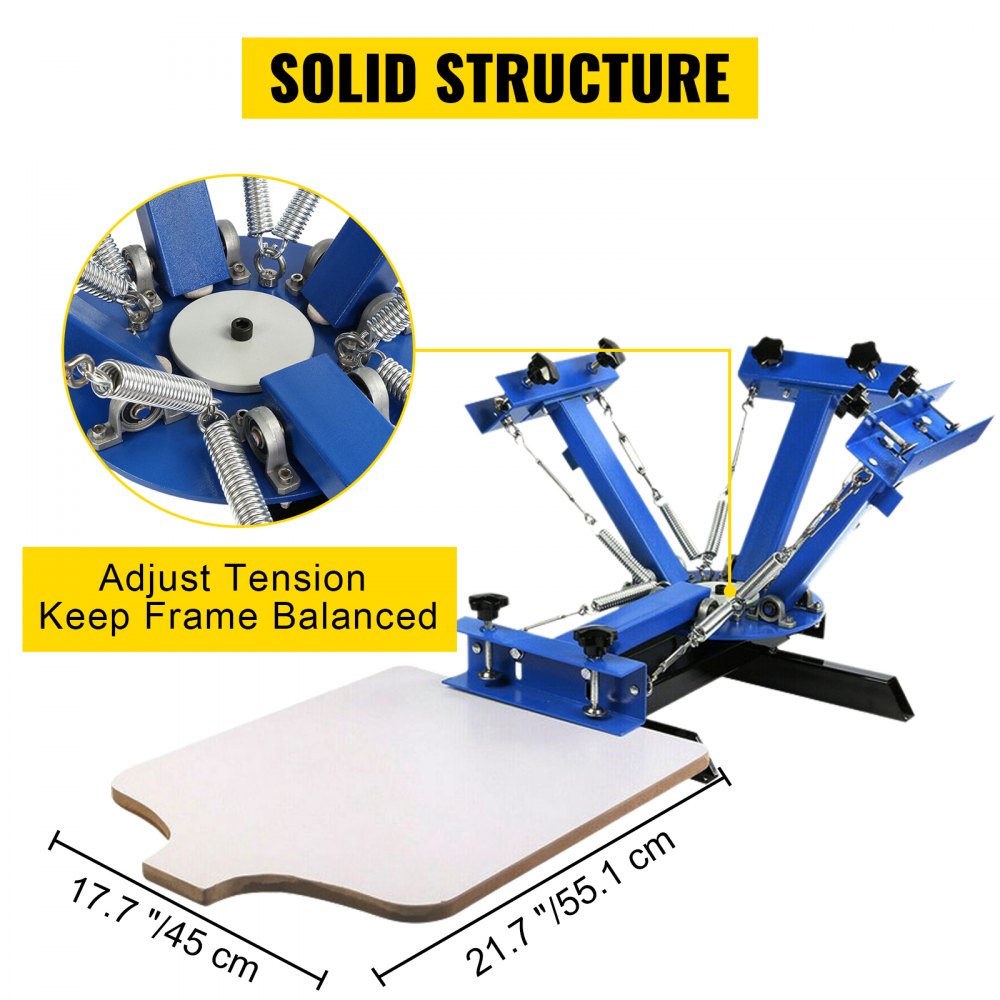 4 Color Screen Printing Machine + 6pcs Frame 12"x16" Aluminum Silk 110 Mesh