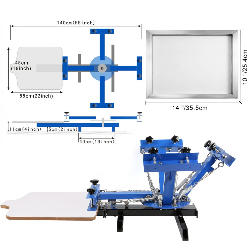 4 Color Screen Printing Machine + 6pcs Frame 12"x16" Aluminum Silk 110 Mesh
