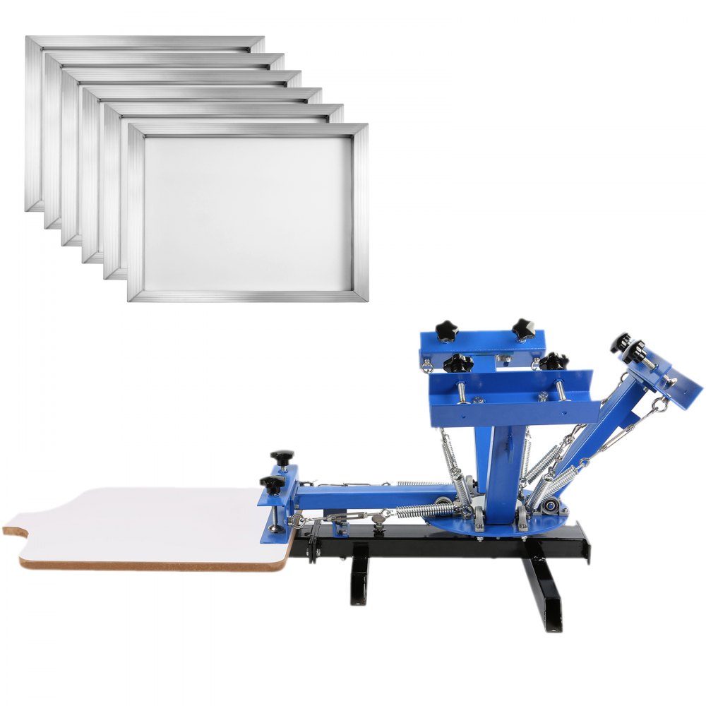 4 Color Screen Printing Machine + 6pcs Frame 12"x16" Aluminum Silk 110 Mesh