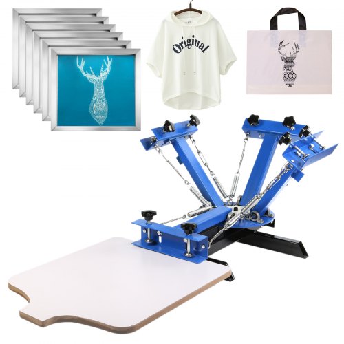 4 Color 1 Station Silk Screen Printing Machine 6 Pcs 110 Mesh T-shirt Press Kit