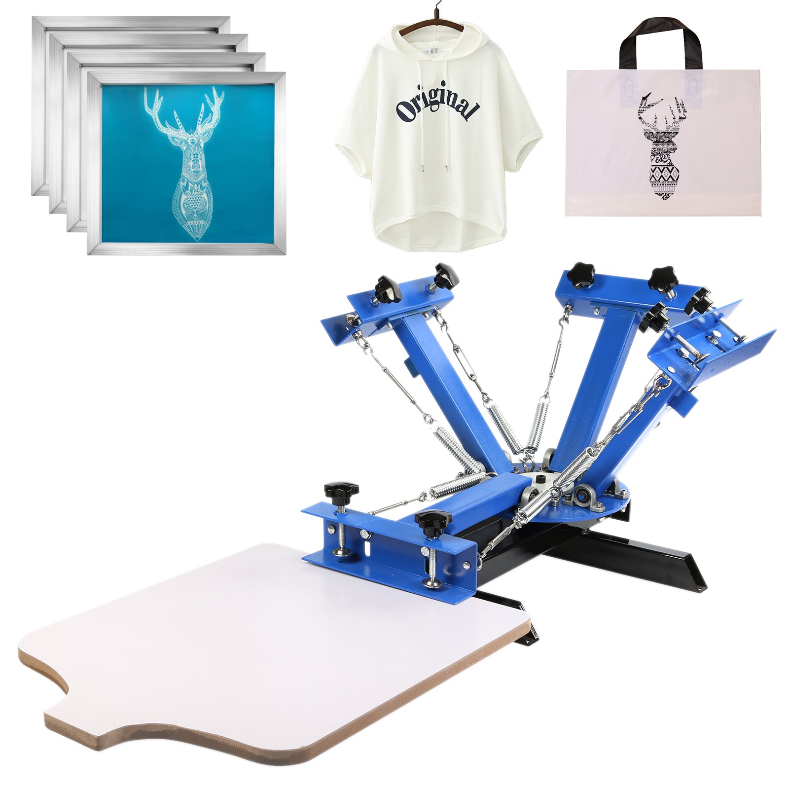 Vevor 4 In1 Station Screen Printing Machine 20"x20" Silk Screen Frame 4pcs 43t
