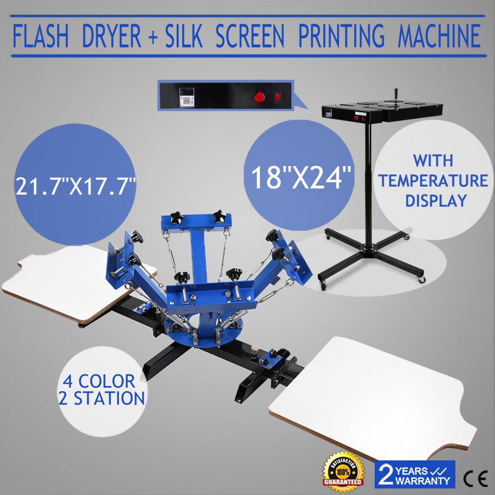 Impresora de prensa de serigrafía VEVOR de 4 colores y 2 estaciones, secador flash de 18 "X24" con pantalla de temperatura