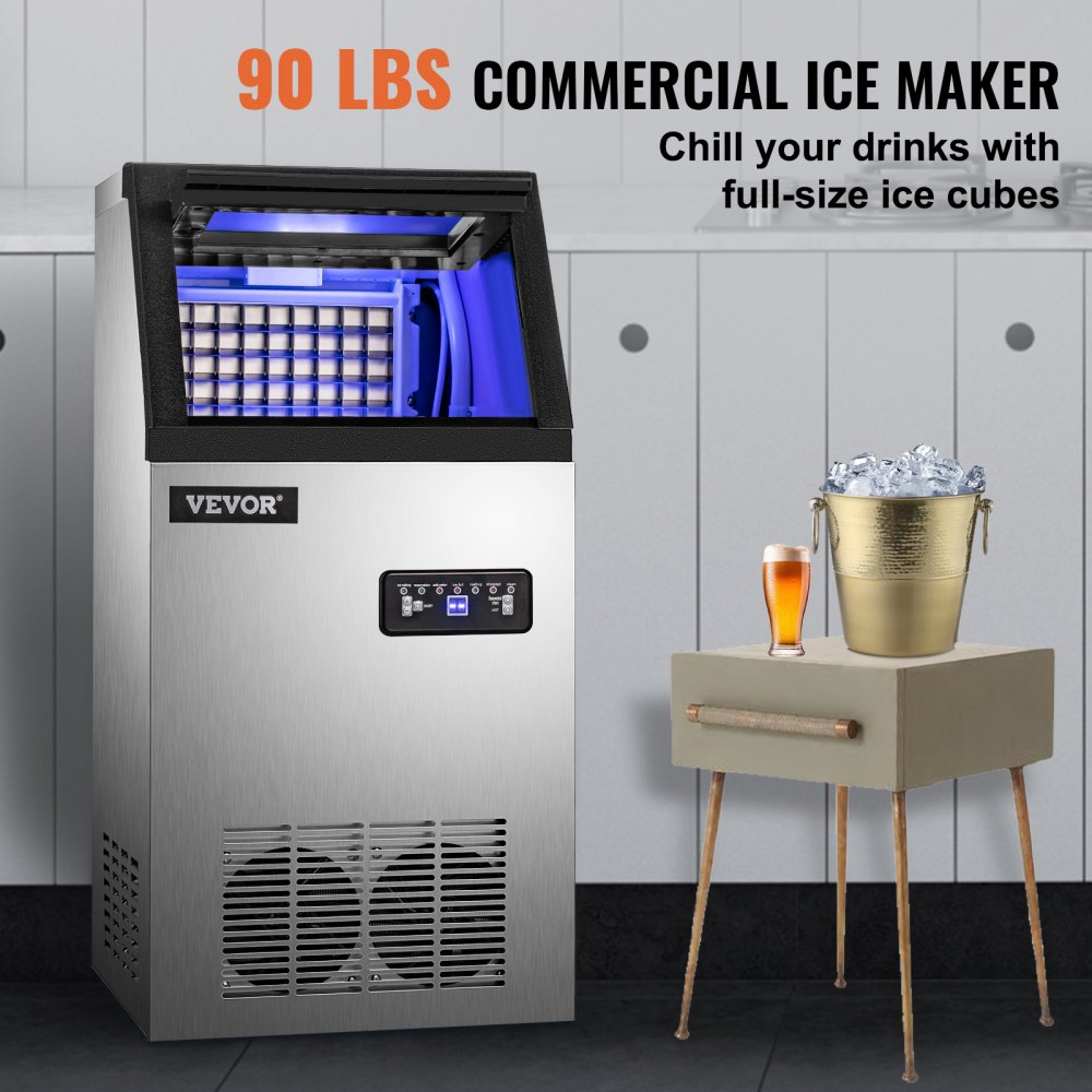 VEVOR Commercial Ice Maker Machine, 88LBS/24H Stainless Steel Automatic Ice  Machine with 22LBS Storage for Restaurants Bars Cafe, Scoop Connection