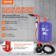 VEVOR 10 Gallon/38L Sandblaster Equipped with Nozzle Shut-Off Valve Pressure Gauge Ceramic Nozzle Rubber Wheels Grit Blasting Blast Sandblasting