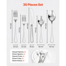 30-Piece Silverware Set Stainless Steel Cutlery Flatware Utensil Kitchen for 6