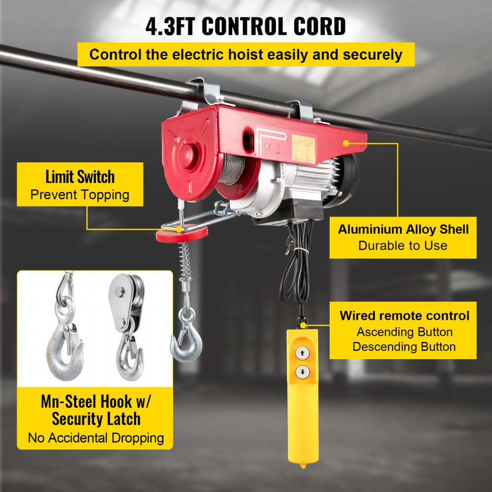 Electric Wire Cable Hoist Winch Engine Crane Overhead Remote Lift