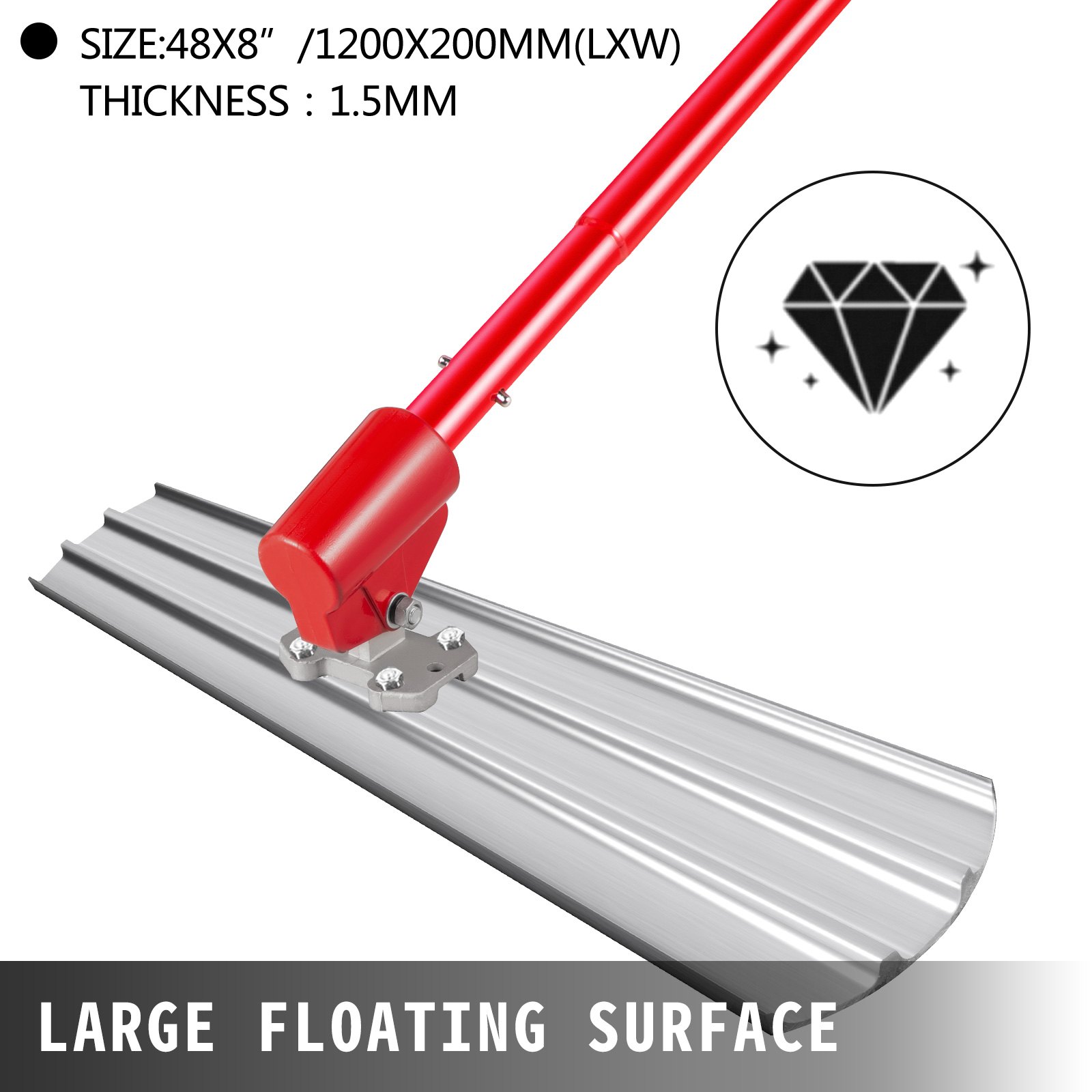 Bull Float Concrete Float 48x8 Inch Concrete Tool, Trowel Float Handle & Bracket