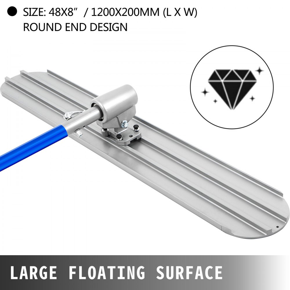 VEVOR Bull Float Magnesium Concrete Float 48 x 8" Round End Concrete Float Tool Cement Tool Bull Concrete Kit Bull Float with 4 Float Handle Bull Float Bracket Concrete Tools Finishing Bull Float