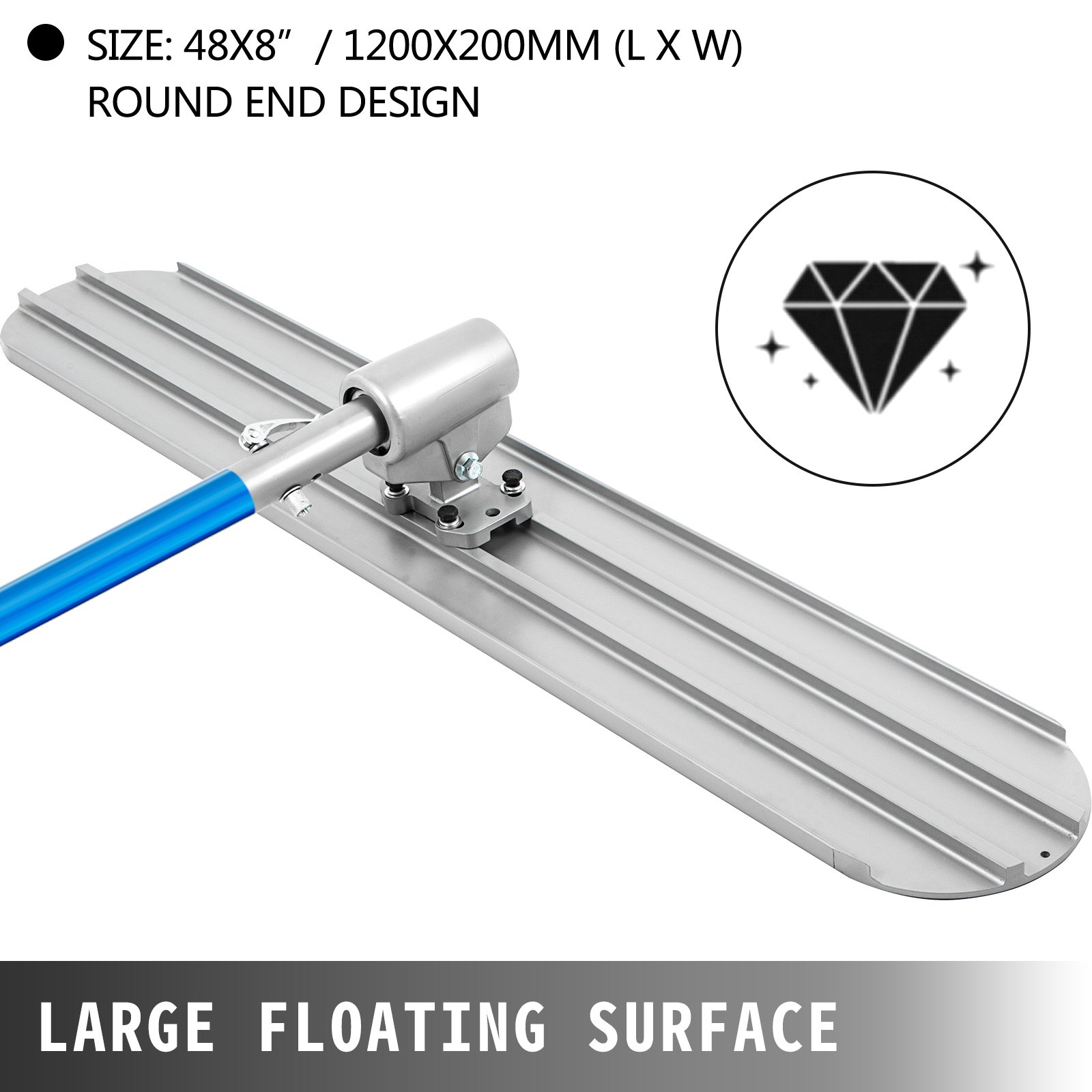 VEVOR Bull Float Magnesium Concrete Float 48 x 8\" Round End Concrete Float Tool Cement Tool Bull Concrete Kit Bull Float with 4 Float Handle Bull Float Bracket Concrete Tools Finishing Bull Float