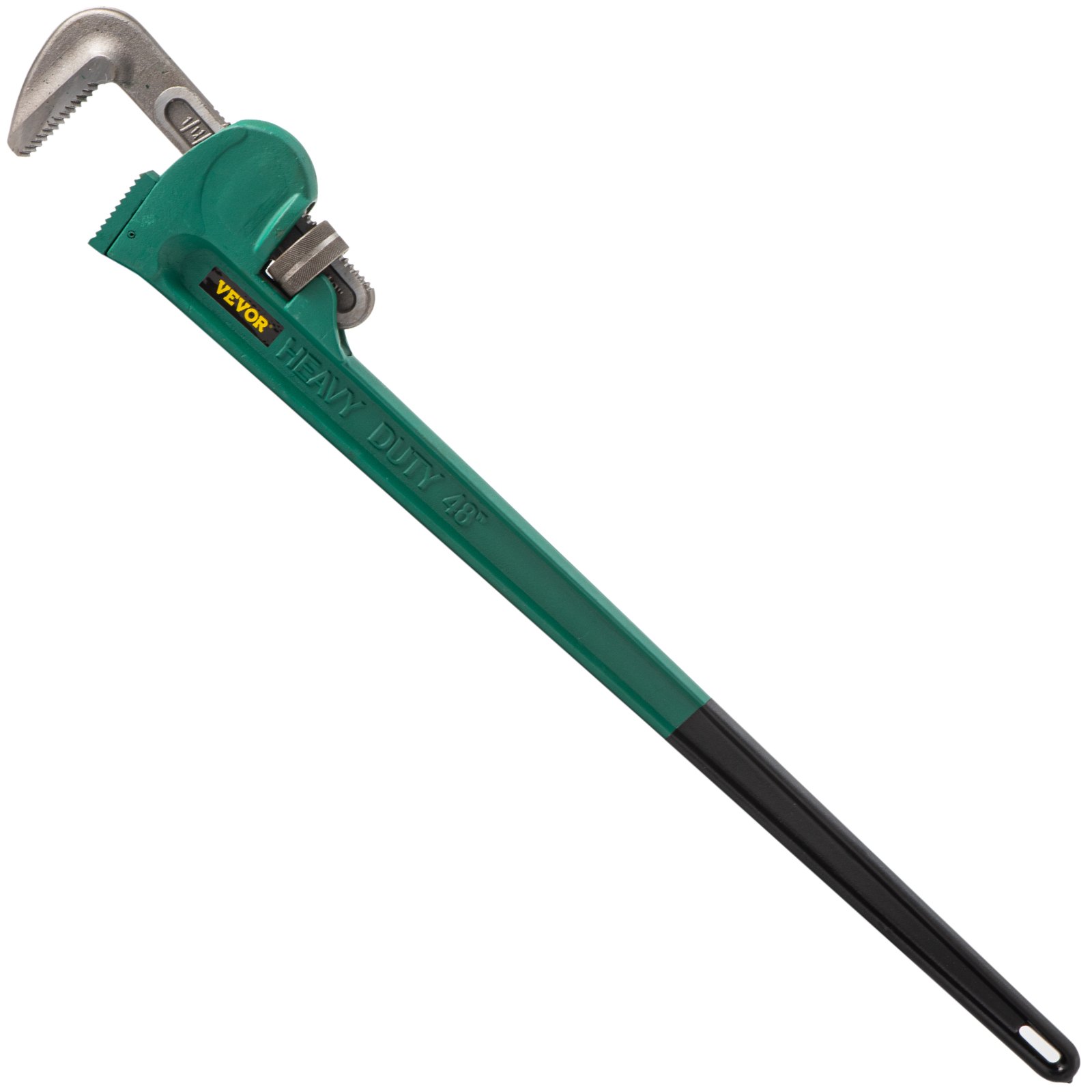 VEVOR pipe wrench, heavy-duty 48-inch with green handle.