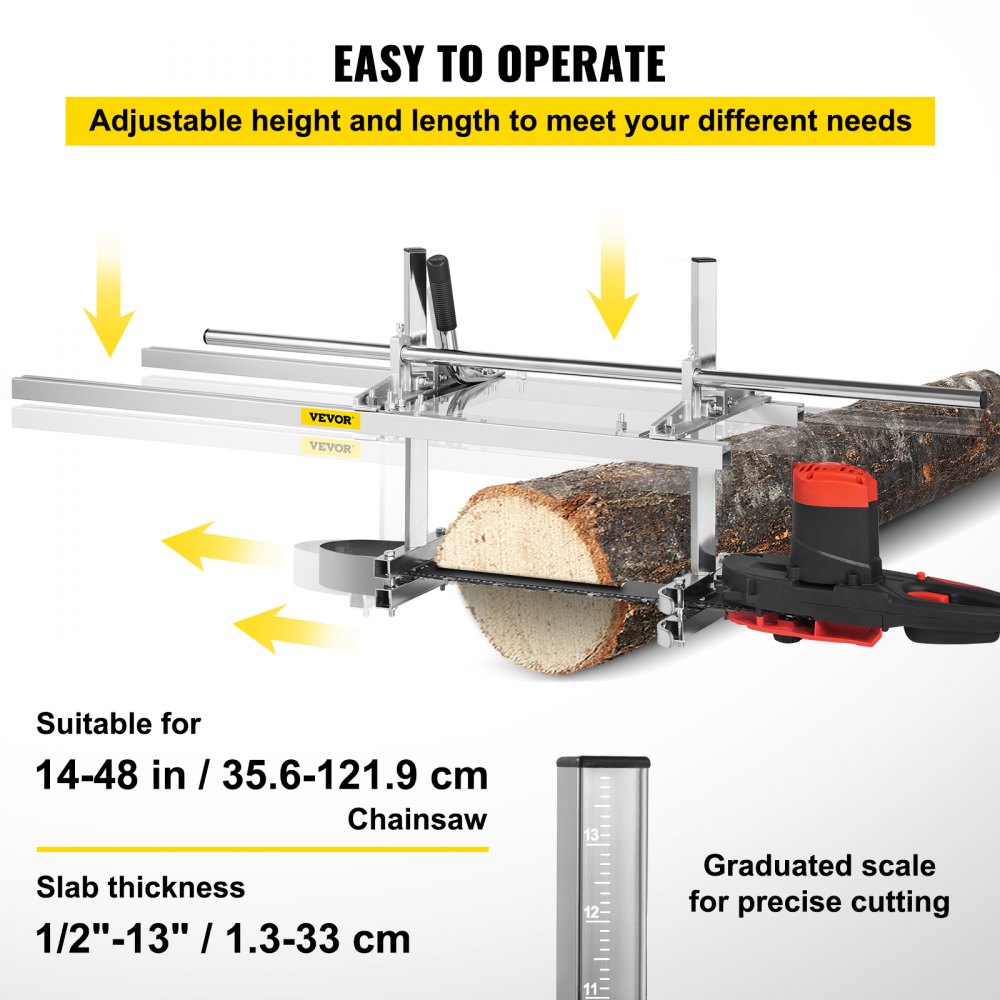 VEVOR 48 Inch Chainsaw Mill Planking Milling Guide Bar Wood Lumber Cutting Portable Sawmill Aluminum Steel Chainsaw Mill for Builders and Woodworkers (48 inch)