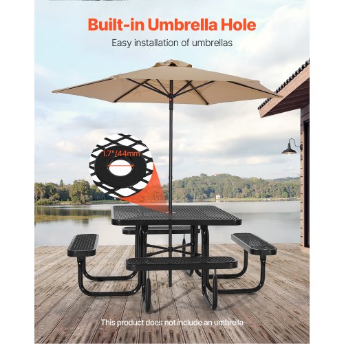 VEVOR Table De Pique-nique Avec Parasol - Table Et Bancs En Bois 3 En 1 - Pour Jardin, Terrasse, 4 Personnes