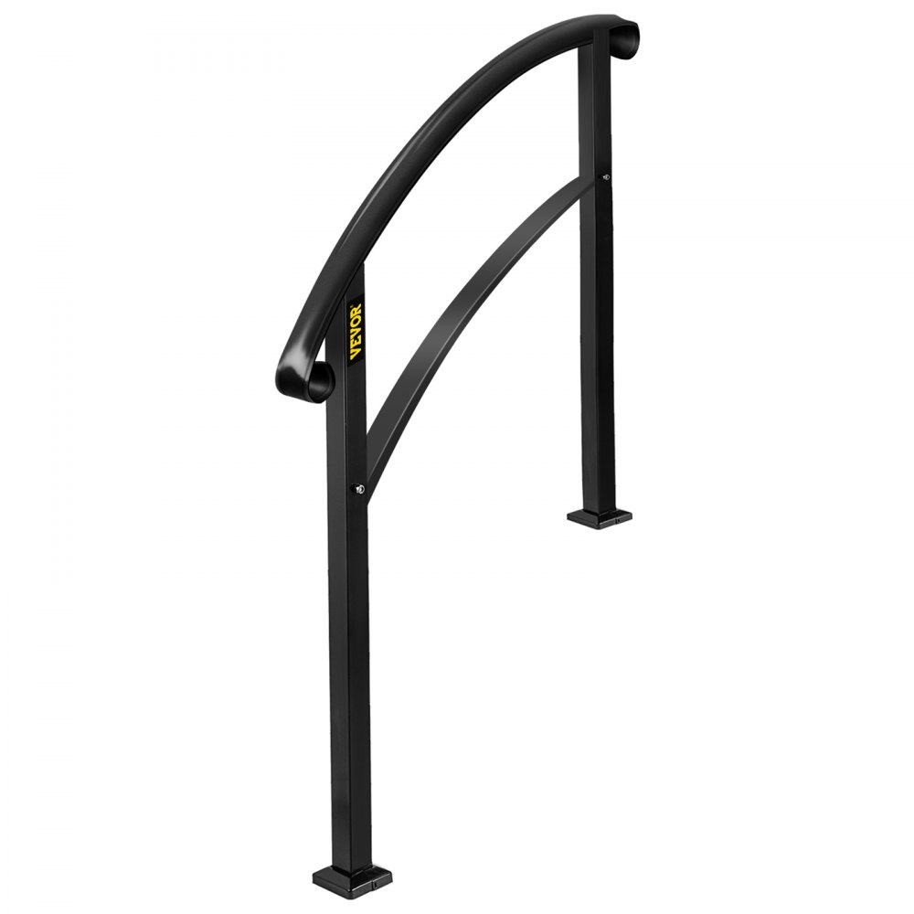 VEVOR 4-Step Handrail Fits 1 or 4 Steps Matte Black Stair Rail Wrought Iron Handrail with Installation Kit Hand Rails for Outdoor Steps