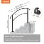 VEVOR 4-Step Handrail Fits 1 or 4 Steps Matte Black Stair Rail Wrought Iron Handrail with Installation Kit Hand Rails for Outdoor Steps