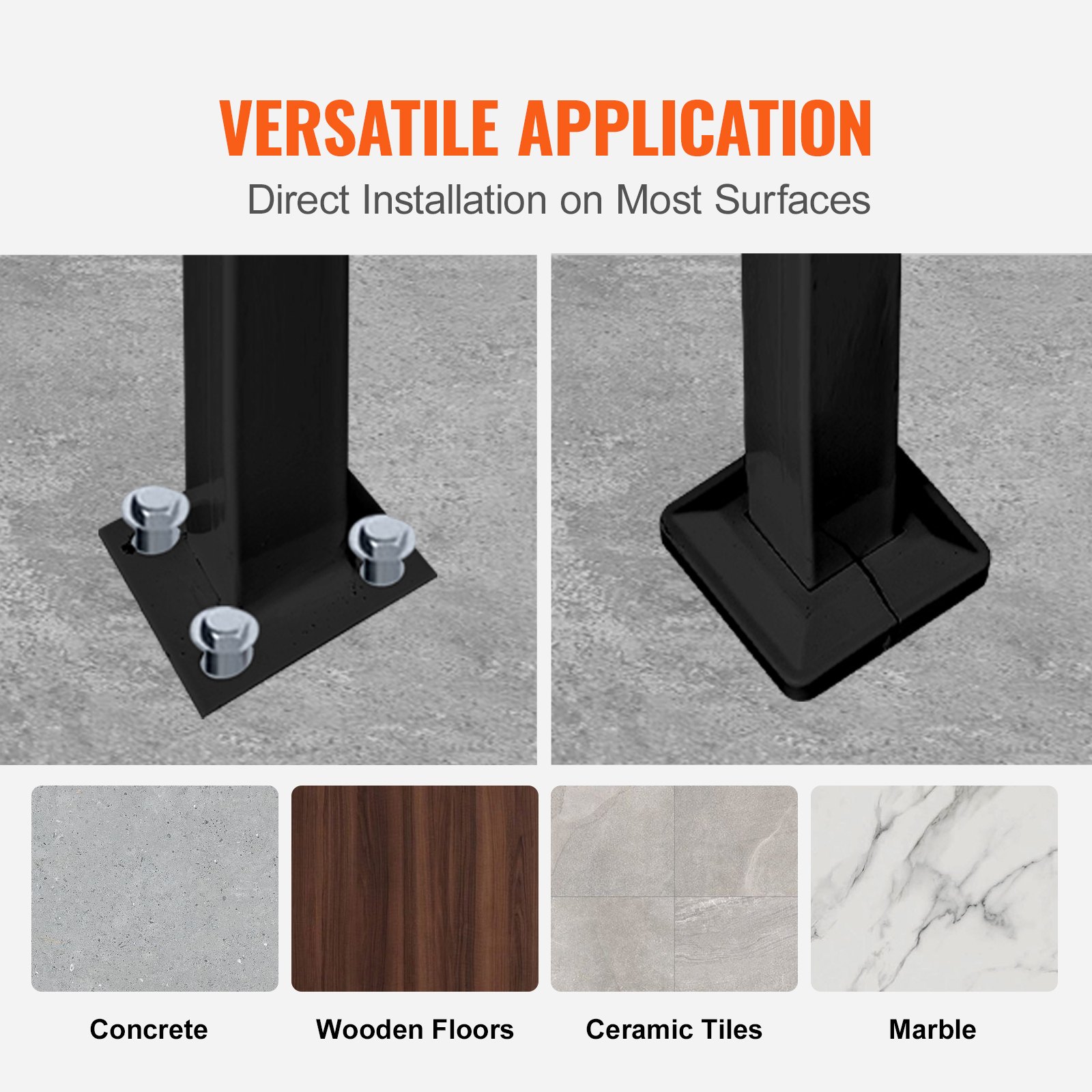 VEVOR 4-Step Handrail Fits 1 or 4 Steps Matte Black Stair Rail Wrought Iron Handrail with Installation Kit Hand Rails for Outdoor Steps