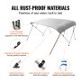 VEVOR 4 Bow Bimini Top Boat Cover, 900D Polyester Canopy with 1" Aluminum Alloy Frame, Waterproof and Sun Shade, Includes Storage Boot, 2 Support Poles, 4 Straps, 8'L x 54"H x 91"-96"W, Light Grey
