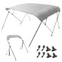 VEVOR 4 Bow Bimini Top Boat Cover, 900D Polyester Canopy with 1" Aluminum Alloy Frame, Waterproof and Sun Shade, Includes Storage Boot, 2 Support Poles, 4 Straps, 8'L x 54"H x 91"-96"W, Light Grey