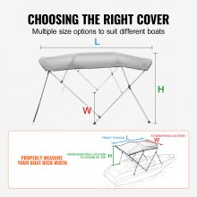 VEVOR 4 Bow Bimini Top Boat Cover, 900D Polyester Canopy with 1" Aluminum Alloy Frame, Waterproof and Sun Shade, Includes Storage Boot, 4 Straps, 2 Support Poles, 8'L x 54"H x 91"-96"W, Light Grey