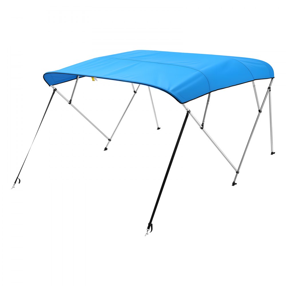 VEVOR 4 Bow Boat Bimini Tops, 600D Polyester Canopy with Aluminum Alloy Frame, Waterproof & Sun Shade Boat Awning Canopy with Storage Bag, 2 Support Poles, 4 Straps, 8'Lx(91"-96")Wx54"H, Pacific Blue