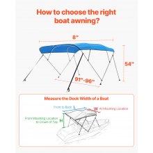 4 Bow Boat Bimini Tops 8'Lx(91"-96")W x 54"H Awning Canopy Pacific Blue
