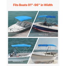 4 Bow Boat Bimini Tops 8'Lx(91"-96")W x 54"H Awning Canopy Pacific Blue