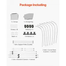 VEVOR 4 Bow Boat Bimini Tops, 600D Polyester Canopy with Aluminum Alloy Frame, Waterproof & Sun Shade Boat Awning Canopy with Storage Bag, 2 Support Poles, 4 Straps, 8'Lx(91"-96")Wx54"H, Light Grey