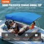 VEVOR 4 Bow Bimini Top Boat Cover, 900D Polyester Canopy with 1" Aluminum Alloy Frame, Waterproof and Sun Shade, Includes Storage Boot, 4 Straps, 2 Support Poles, 8'L x 54"H x 91"-96"W, Pacific Blue
