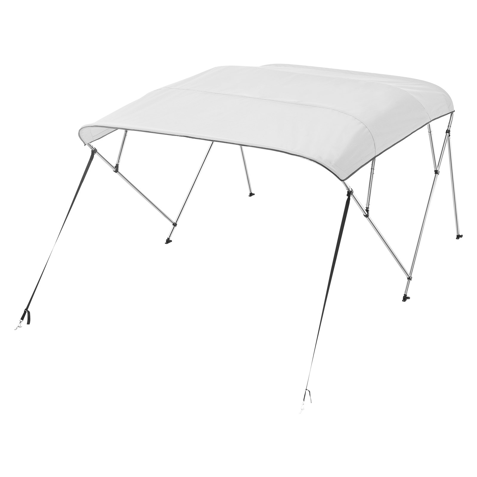 VEVOR 4 Bow Boat Bimini Tops, 600D Polyester Canopy with Aluminum Alloy Frame, Waterproof & Sun Shade Boat Awning Canopy with Storage Bag, 2 Support Poles, 4 Straps, 96"Lx(79"-84")Wx54"H, Light Grey