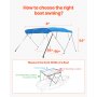 VEVOR 4 Bow Boat Bimini Tops 96"Lx(85"-90")W x 54"H Awning Canopy Pacific Blue