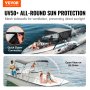 VEVOR 4 Bow Bimini Top Boat Cover, Aftagelige Mesh Sidewalls, 600D polyester baldakin med 1" aluminiumslegeringsramme, Inkluderer opbevaringsstøvle, 2 støttestænger, 2 stropper, 8'L x 54"H x 85"-90"W, lysegrå