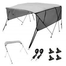 VEVOR 4 Bow Bimini Top Boat Cover, Detachable Mesh Sidewalls, 600D Polyester Canopy with 1" Aluminum Alloy Frame, Includes Storage Boot, 2 Straps, 2 Support Poles, 8'L x 54"H x 91"-96"W, Light Grey