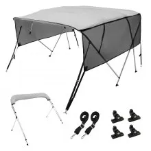 VEVOR 4 Bow Bimini Top Boat Cover, Detachable Mesh Sidewalls, 600D Polyester Canopy with 1" Aluminum Alloy Frame, Includes Storage Boot, 2 Support Poles, 2 Straps, 8'L x 54"H x 79"-84"W, Light Grey