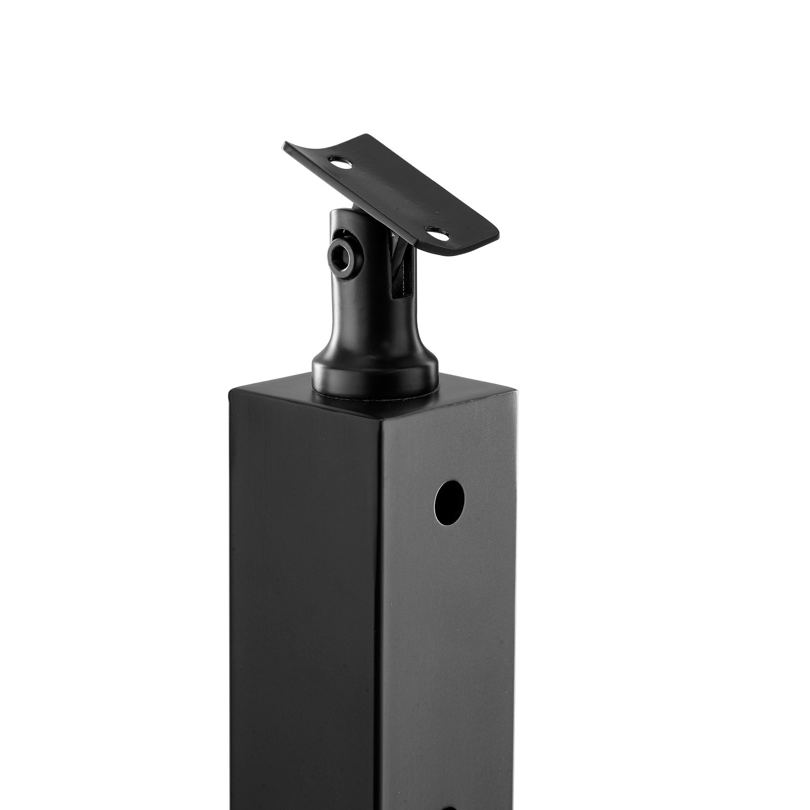 black VEVOR cable railing post with adjustable bracket and multiple mounting holes.