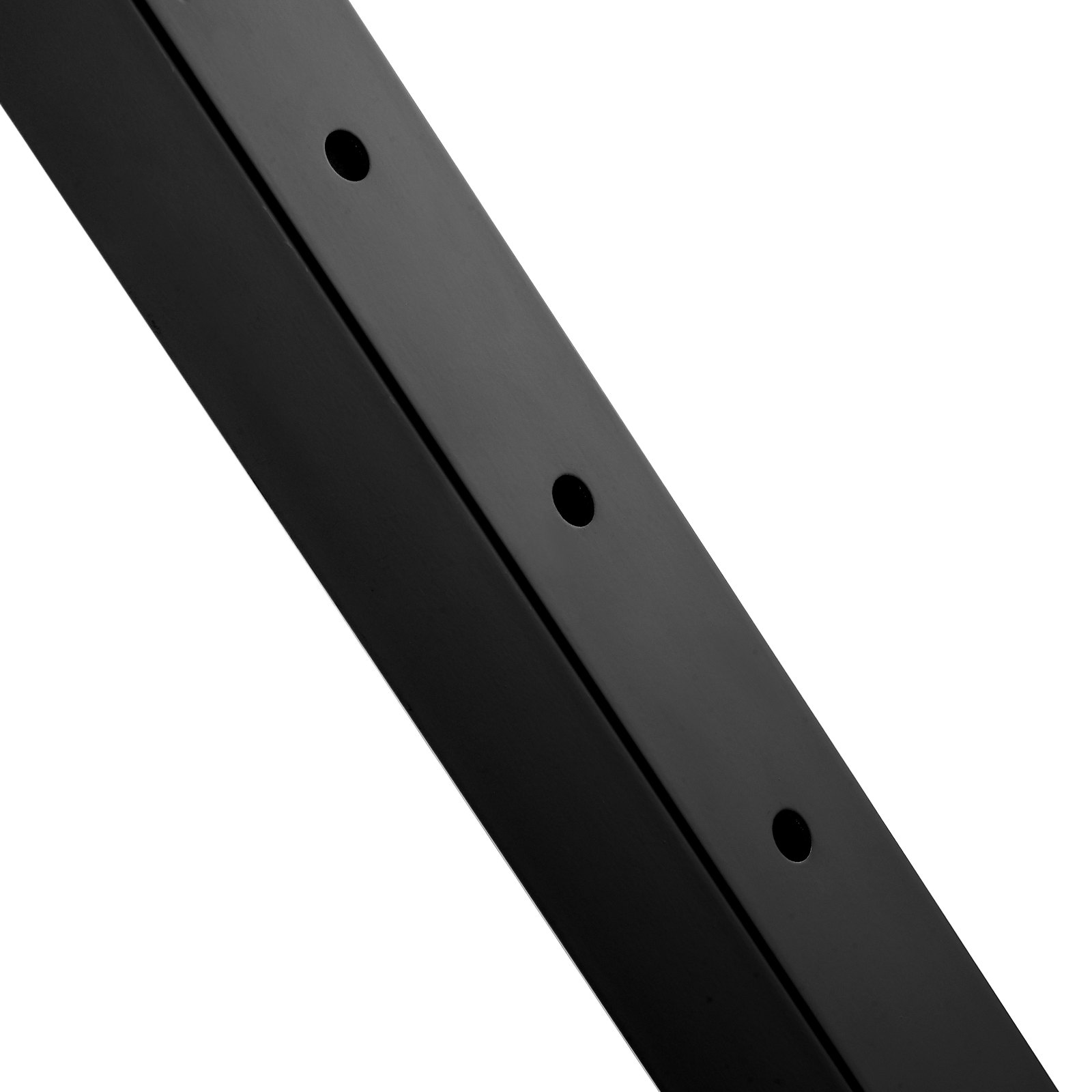 close-up of a black VEVOR cable railing post with pre-drilled holes for cable installation.