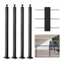 VEVOR 4-Pack Cable Railing Post, 42" x 1" x 2" Steel Horizontal Hole Deck Railing Post, 12 Pre-Drilled Holes, SUS304 Stainless Steel Cable Rail Post with Horizontal and Curved Bracket, Black