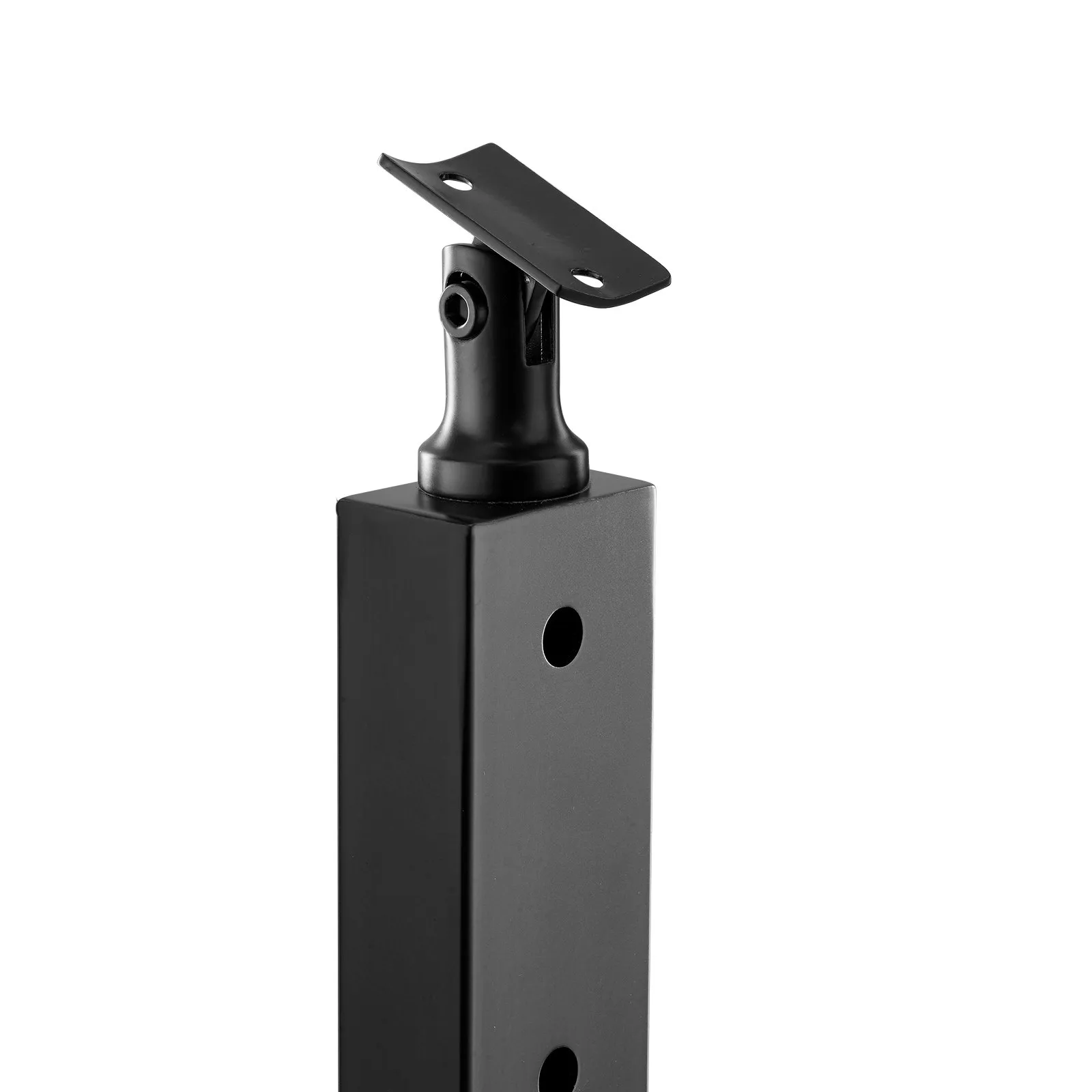 black VEVOR cable railing post with adjustable flat top, square base, and pre-drilled holes.