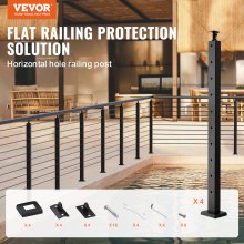 VEVOR 4-Pack Cable Railing Post, 36" x 1" x 2" Steel Horizontal Hole Deck Railing Post, 10 Pre-Drilled Holes, SUS304 Stainless Steel Cable Rail Post with Horizontal and Curved Bracket, Black, 91.4*2.5*5 cm