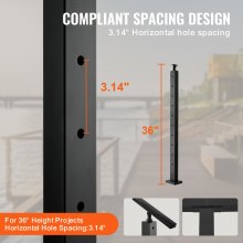 VEVOR 4-paks kabelrekkverksstolpe 36x1x2in stål horisontalt hull dekkrekkverksstolpe