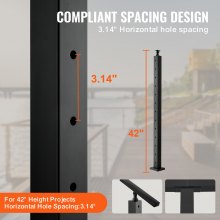 VEVOR 4-Pack Cable Railing Post 42x2x2in Steel Horizontal 4JZLGZ106755EAEN9V0