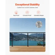 VEVOR 4-Pack Cable Railing Post, 42x1x2 In Horizontal-Hole Deck Railing Post with Pre-Drilled Holes, Stainless Steel Cable Rail Post with Horizontal and Curved Bracket, Black, 4JZLGZXHS106REP67001V0