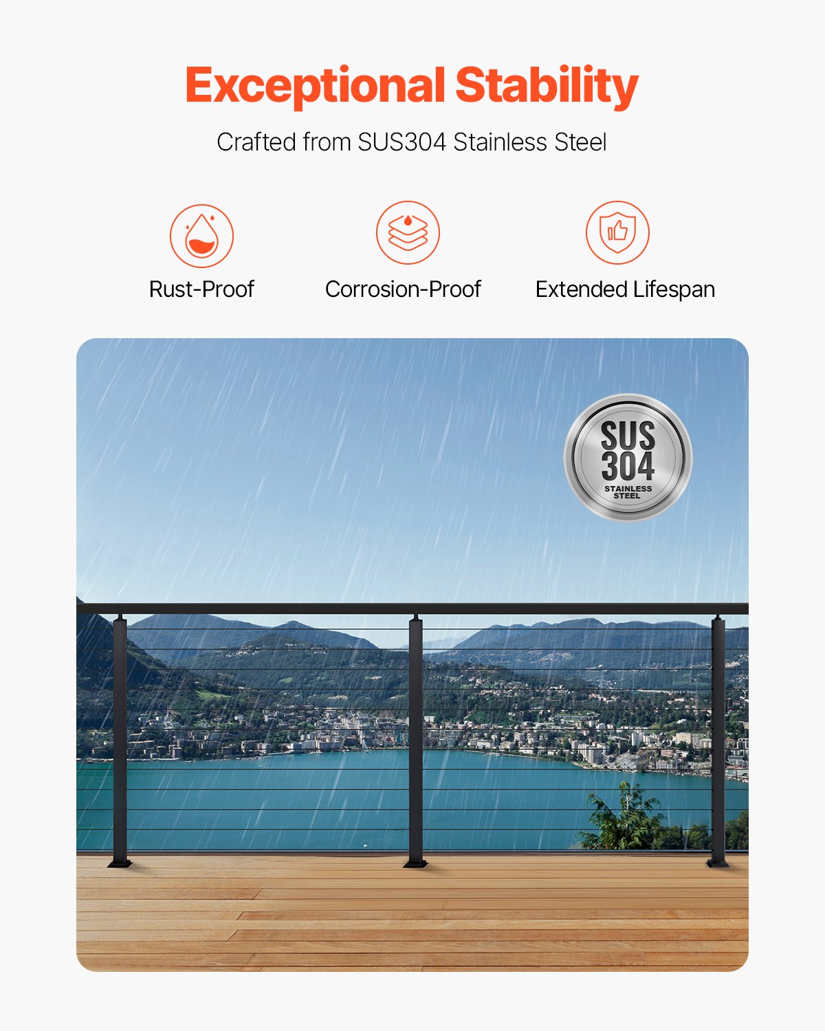 VEVOR 4-Pack Cable Railing Post,1067x50x50 mm Horizontal-Hole Deck Railing Post with Pre-Drilled Holes, Stainless Steel Cable Rail Post with Horizontal and Curved Bracket, Black, 4JZLGZXHS106URZU0001V0