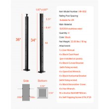 4-Pack Cable Railing Post 36x2x2 In Steel Horizontal Hole Deck Railing Post