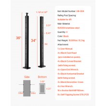 4-Pack Cable Railing Post 36x1x2 In Steel Horizontal Hole Deck Railing Post