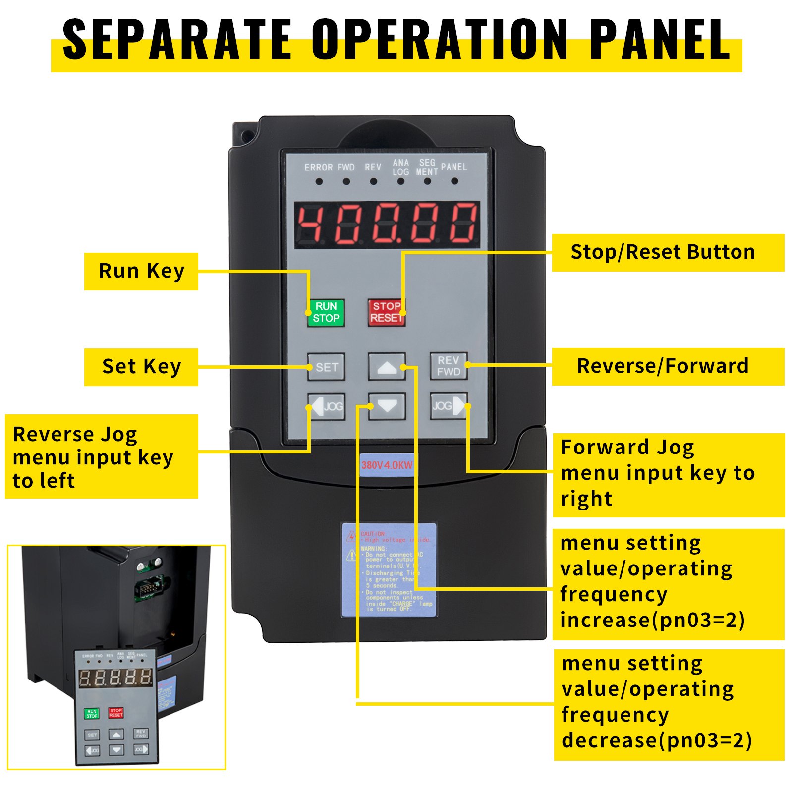 VEVOR VFD Variable Frequency Drive Inverter for Spindle Motor Speed Control (4.0KW-380V)
