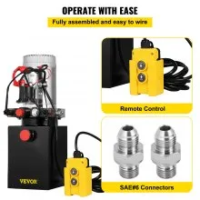 VEVOR Hydraulic Pump 4 Quart Hydraulic Power Unit Double Acting Hydraulic Pump Unit with Steel Oil Tank 12V DC Hydraulic Pump for Dump Trailer Car Lifting (Steel,Double Acting)