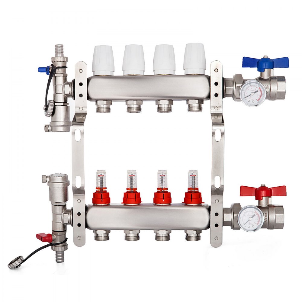 4 Branch Pex Radiant Floor Heating Stainless Steel Manifold Kit 3/4" Pex