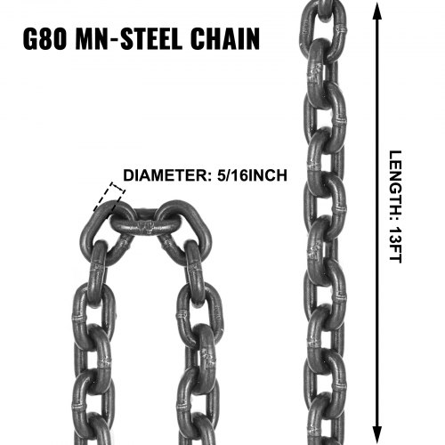 VEVOR 4M Lifting Chain Sling, 8MM Hanging Lift Chain, 5T Capacity G80 Alloy Steel Engine Chain Hoist Lifts Heavyy Duty 5 Ton with 4 Leg Grab Hooks and Adjuster