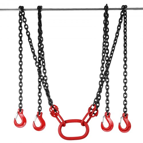 VEVOR 4M Lifting Chain Sling, 8MM Hanging Lift Chain, 5T Capacity G80 Alloy Steel Engine Chain Hoist Lifts Heavyy Duty 5 Ton with 4 Leg Grab Hooks and Adjuster